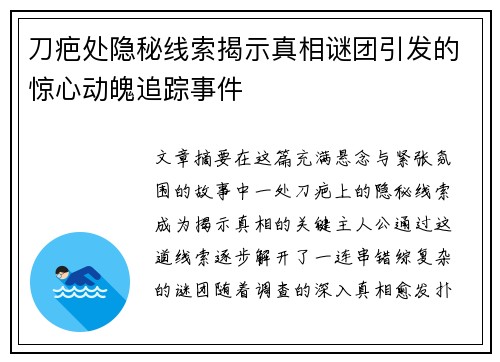 刀疤处隐秘线索揭示真相谜团引发的惊心动魄追踪事件